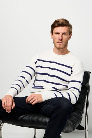 Camisola de caxemira - Cru e azul-marinho