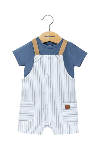 Jardineiras e t-shirt Cherson - Azul e branco