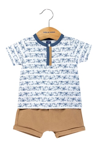 T-shirt e calções - Branco e castanho