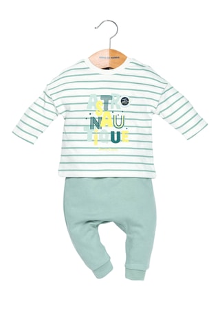 T-shirt e calças - Branco e verde-água