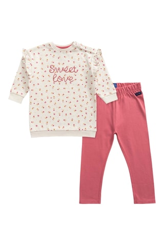 Sweat e leggings - Branco e rosa