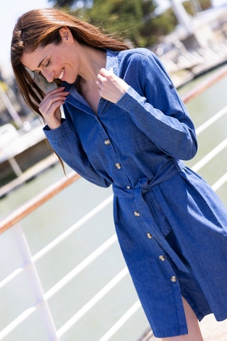 Vestido-camisa de ganga - Azul