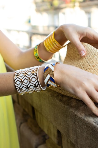 Pulseira aberta Pontos  Dourado e azul-escuro