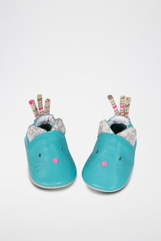 Chaussons chat en cuir Les Pachats - Turquoise - De 0 à 6 mois