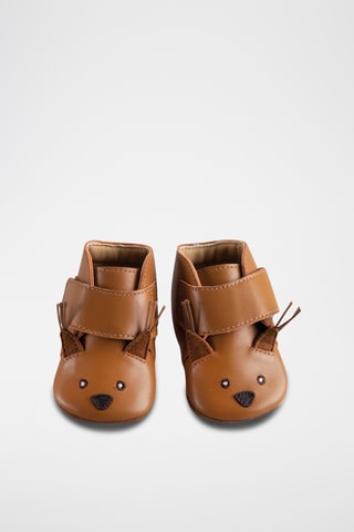 Chaussons à oreilles en cuir Pomme des bois - Camel - 0/6 mois