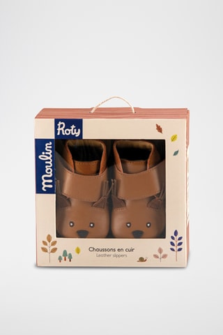 Chaussons à oreilles en cuir Pomme des bois - Camel - 0/6 mois
