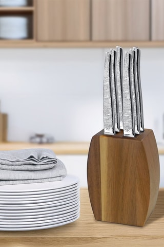 Bloc en bois avec 6 couteaux à steak en acier inoxydable