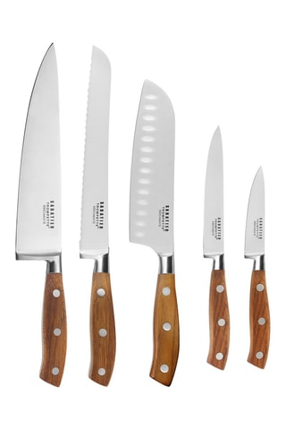 Ensemble de couteaux en acier inoxydable et manche en bois - 5 pièces