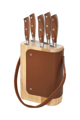 Bloc couteaux en bois et acier inoxydable - 6 pièces