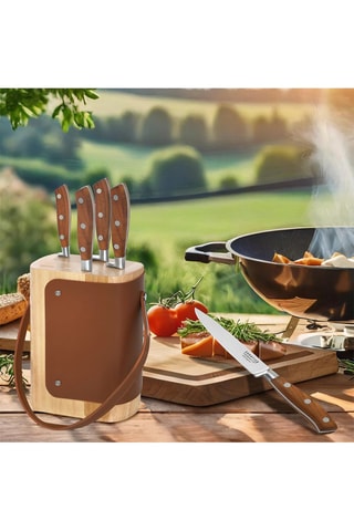 Bloc couteaux en bois et acier inoxydable - 6 pièces