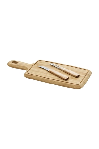 2 couteaux en acier inoxydable et 1 planche en bambou Essentiel