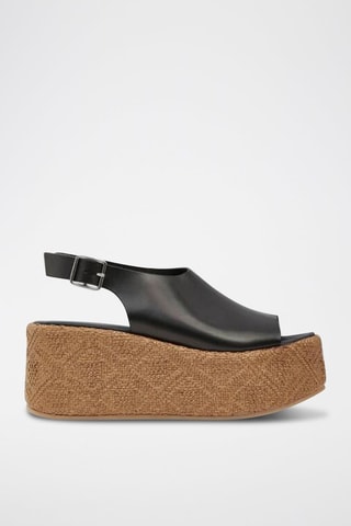 Kalfsleren Platform Sandalen - Zwart