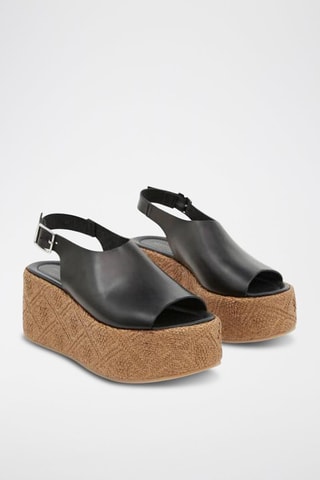 Kalfsleren Platform Sandalen - Zwart