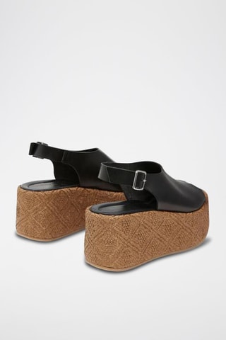 Kalfsleren Platform Sandalen - Zwart
