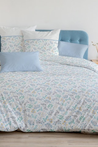 Edredão 500 g/m² e conjunto de edredão em algodão 57 fios/cm² Adonis - Branco e azul