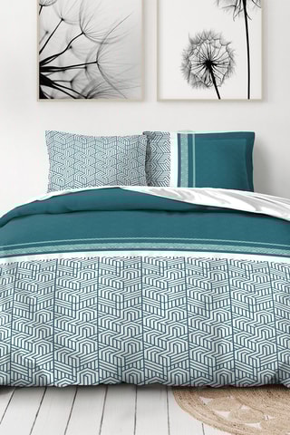 Edredão 4 estações 200-300 g/m² e conjunto de edredão em algodão 57 fios/cm² Tilt - Branco e azul-pato