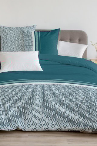Edredão 4 estações 200-300 g/m² e conjunto de edredão em algodão 57 fios/cm² Tilt - Branco e azul-pato