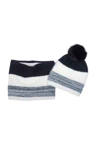 Muts met Pompons en Colsjaal - Zwart