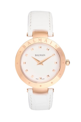 Montre à quartz en cuir Balmainia - Blanc et doré rose