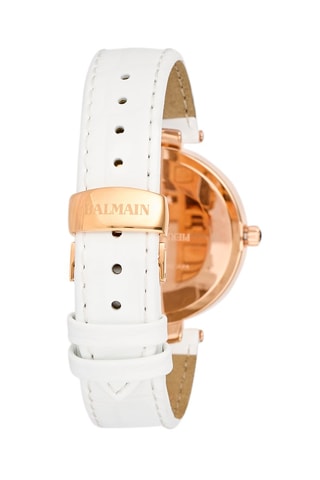 Montre à quartz en cuir Balmainia - Blanc et doré rose