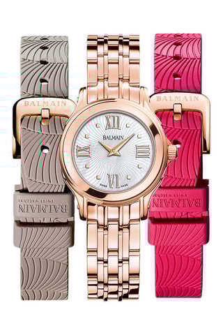 Montre à quartz en acier et 2 bracelets supplémentaires en silicone Eria - Doré rose, fuchsia et taupe