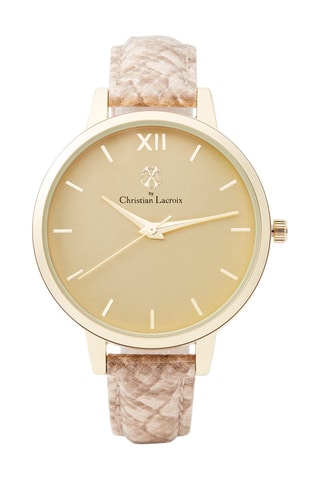 Montre à quartz en cuir synthétique - Marron et doré