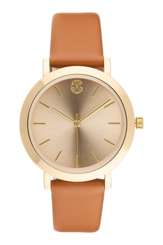 Montre à quartz en cuir synthétique - Marron et doré