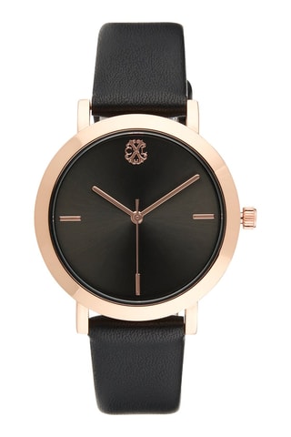 Montre à quartz en cuir synthétique - Noir et doré rose