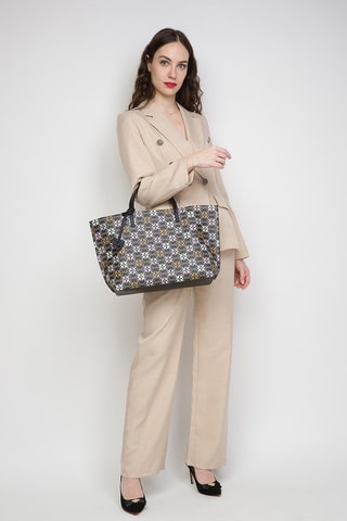 Mala shopper em couro - Castanho e rosa