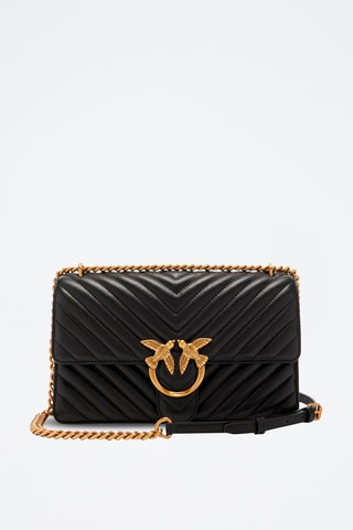 Mala de tiracolo de couro de cordeiro Love One Classic - Preto e dourado