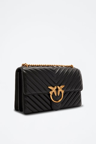 Mala de tiracolo de couro de cordeiro Love One Classic - Preto e dourado
