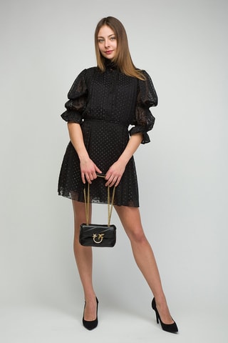 Mala de tiracolo de couro de carneiro Love Baby Puff - Preto