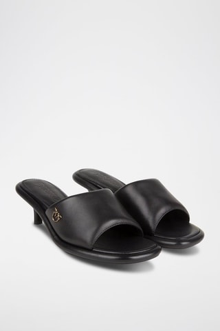 Mules com salto de couro de cabra - Preto