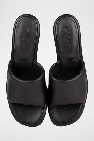Mules com salto de couro de cabra - Preto