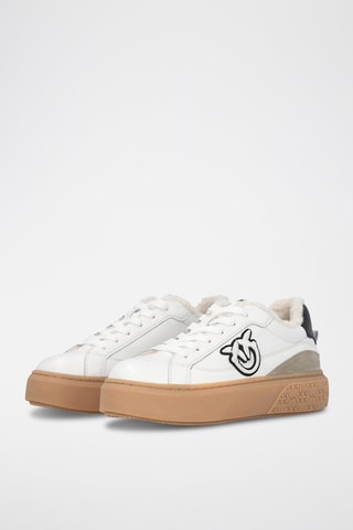 Sapatilhas forradas em couro Yoko 04 - Branco e preto