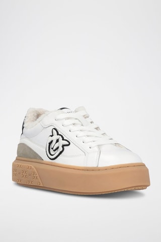 Sapatilhas forradas em couro Yoko 04 - Branco e preto