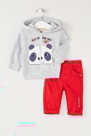 Sweater en Jeans Gemêleerd Lichtgrijs en Rood  