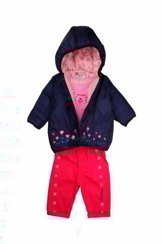 T-shirt, Jasje met Capuchon en Broek - 
Marineblauw en Roze  