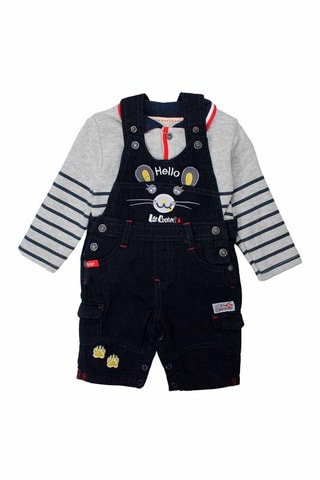 Polo met Lange Mouwen en Tuinbroek - 
Gemêleerd Grijs en Gemêleerd Marineblauw  