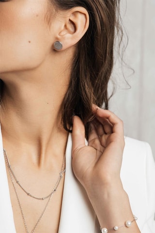 Coffret relógio de quartzo em aço e diamante e brincos Adore