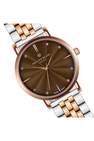 Relógio de quartzo em aço inoxidável - Prateado e dourado-rosa
