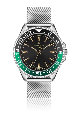 Coffret relógio de quartzo em prata ionizada e diamante e pulseiras em couro Olympe