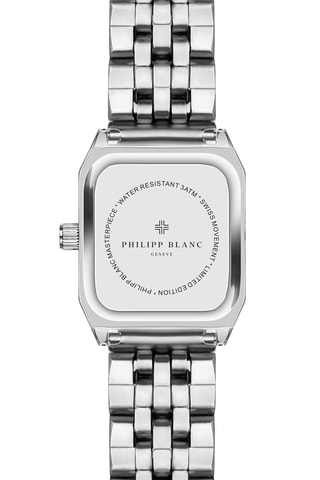 Coffret relógio de quartzo em prata ionizada e diamante e pulseiras em couro Olympe
