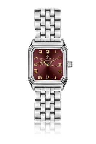 Coffret relógio de quartzo em prata ionizada e diamante e pulseiras em couro Olympe