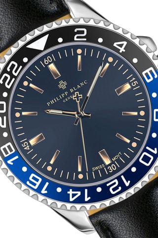 Coffret relógio de quartzo em couro, prata íon e diamante e bracelete em couro Olympe