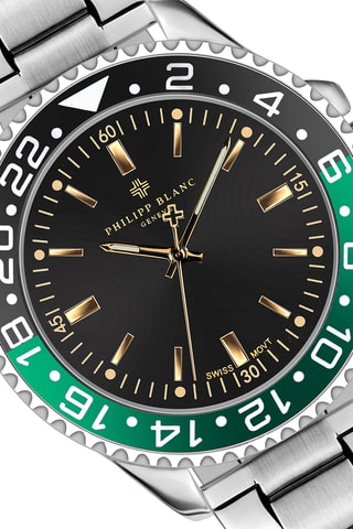 Coffret relógio de quartzo em couro, prata íon e bracelete em couro Olympe 