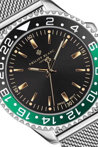 Coffret relógio de quartzo em couro prata íon e bracelete em couro Olympe 