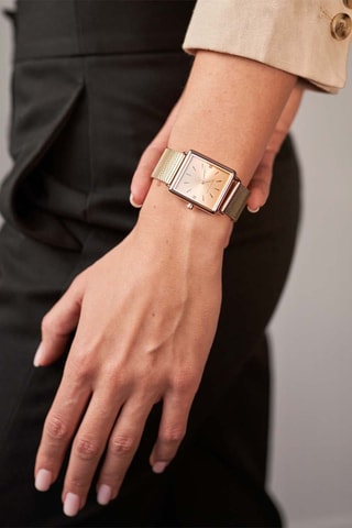 Coffret relógio de quartzo em prata íon ouro rosa e diamante e pulseira Florence