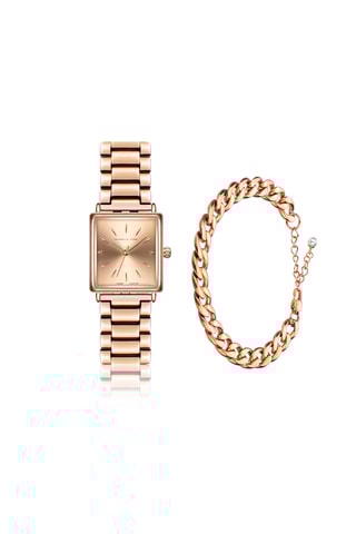 Coffret relógio de quartzo em prata íon ouro rosa e diamantes e gourmette Florence