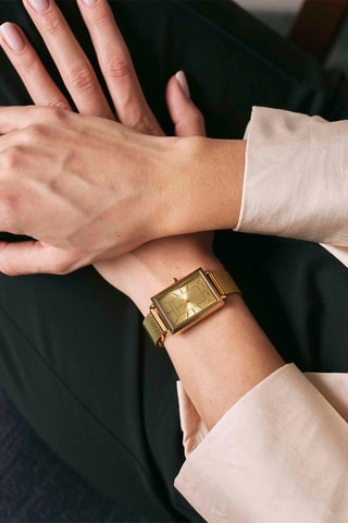 Coffret relógio de quartzo em prata íon ouro amarelo e diamante e bracelete Elodie
